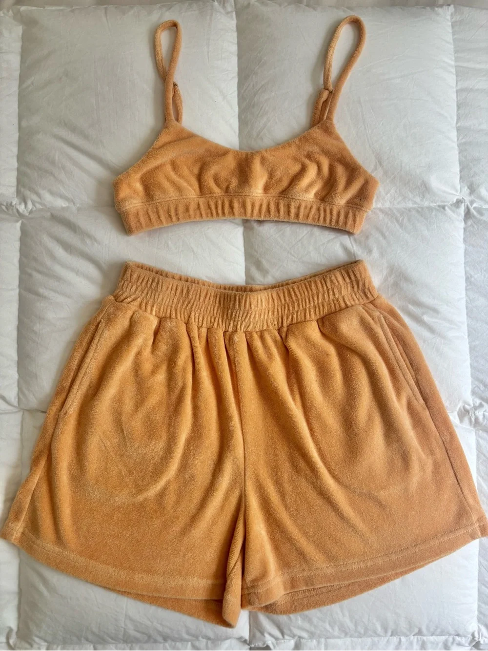 Crescent Terry Crop Bralette & Shorts Set in Peach